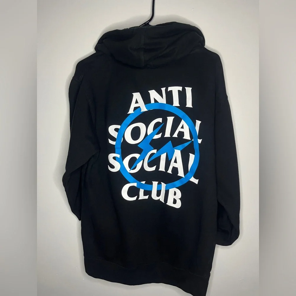 Anti Social Social Club x Fragment Blue Bolt Hoodie (FW19) Black Size M USED - Picture 6 of 8